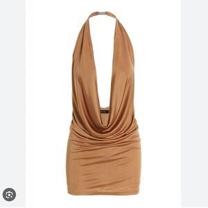 ATLEIN Plunging Neckline Dress In Beige